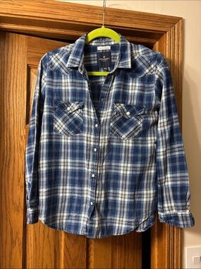 American Rag Blue and White Plaid Button-Down Shirt